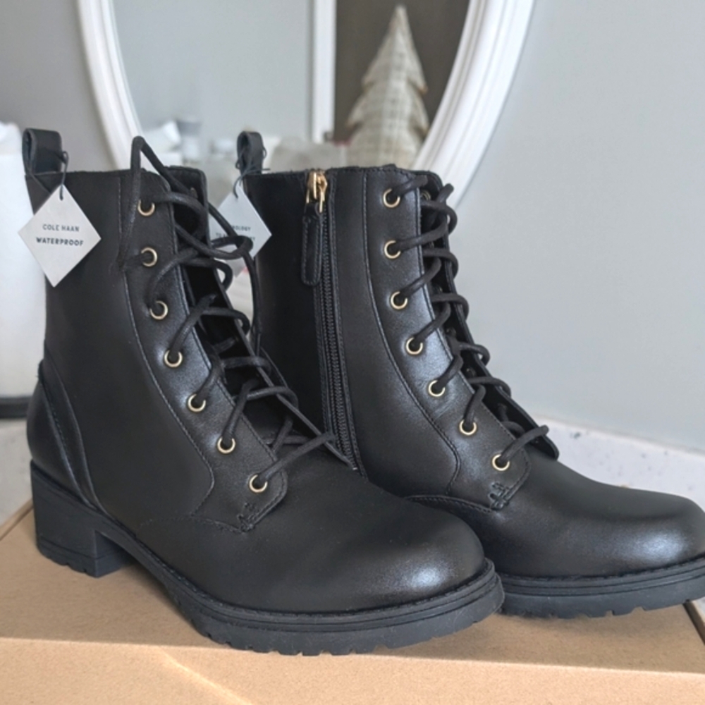 🆕 Cole Haan Camea Leather Waterproof Combat Boots